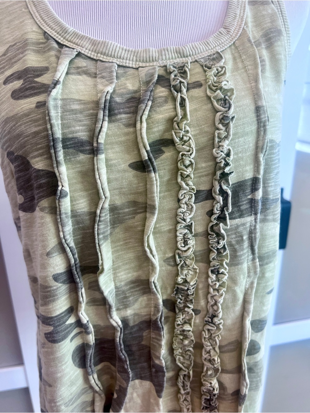 dylan Olive Camo Ruffle-Front Tank - Picture 6 of 7